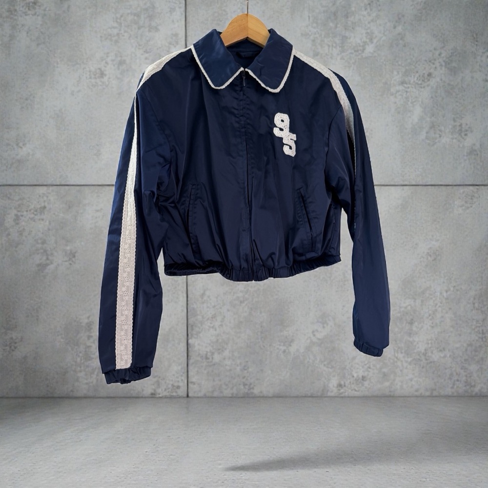 Zara Navy Varsity Jacket with White Details